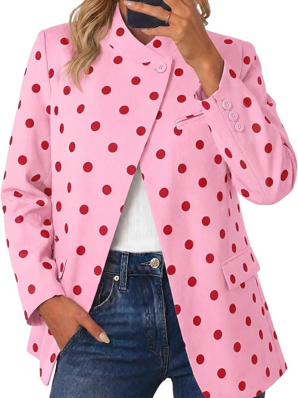 Cicy Bell Pink Polka Dot Blazer Stand Collar NWT Size M